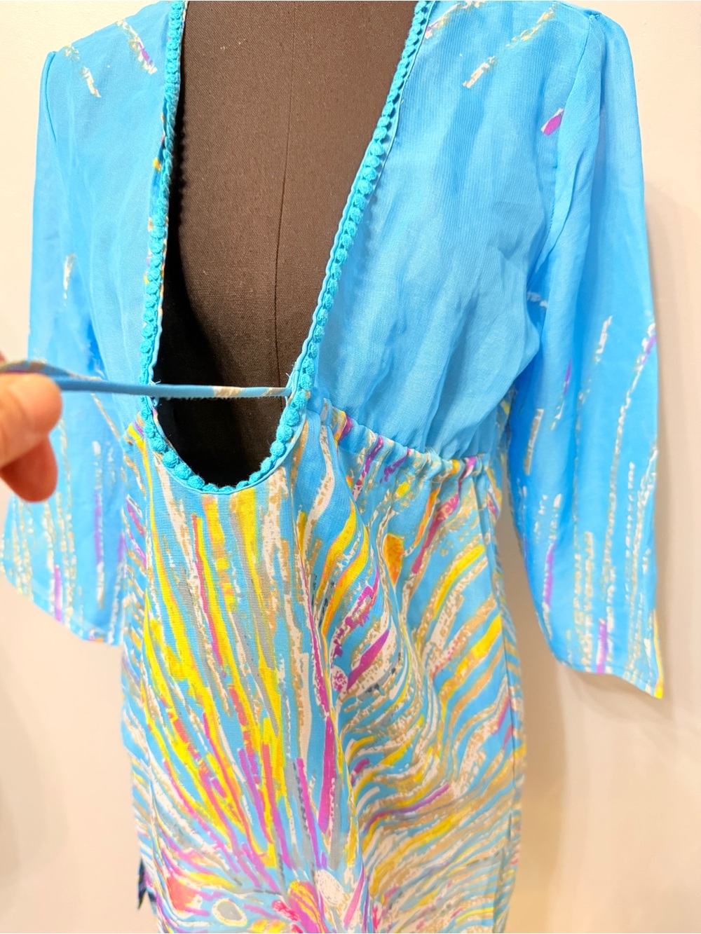 #12)  Vibrant Blue Tie-Front Art Print Cover-Up - Picture 3 of 8